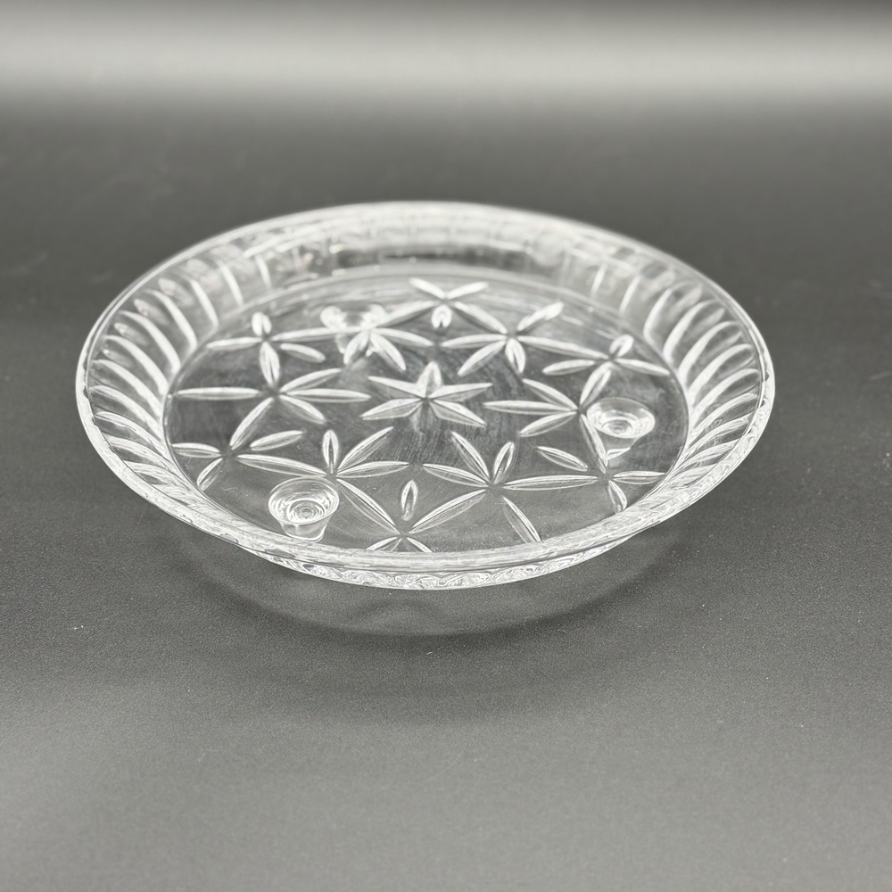 Vintage Clear Pressed Glass Three Footed Serving Dish Starburst Pattern 10"